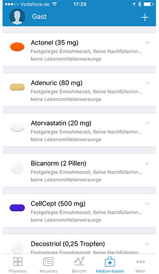 Medikamenteneinnahme - Medikamentenübersicht