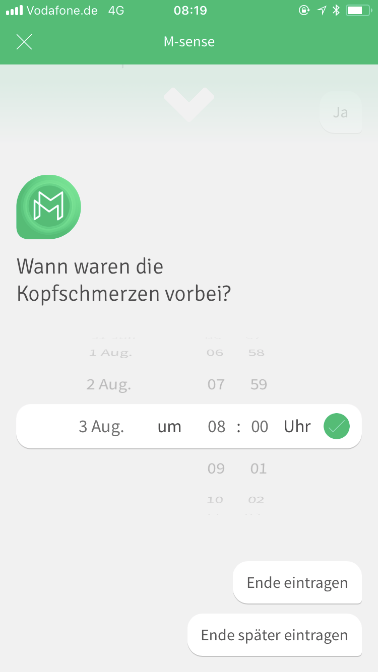 Kopfschmerzen eingeben mit M-sense