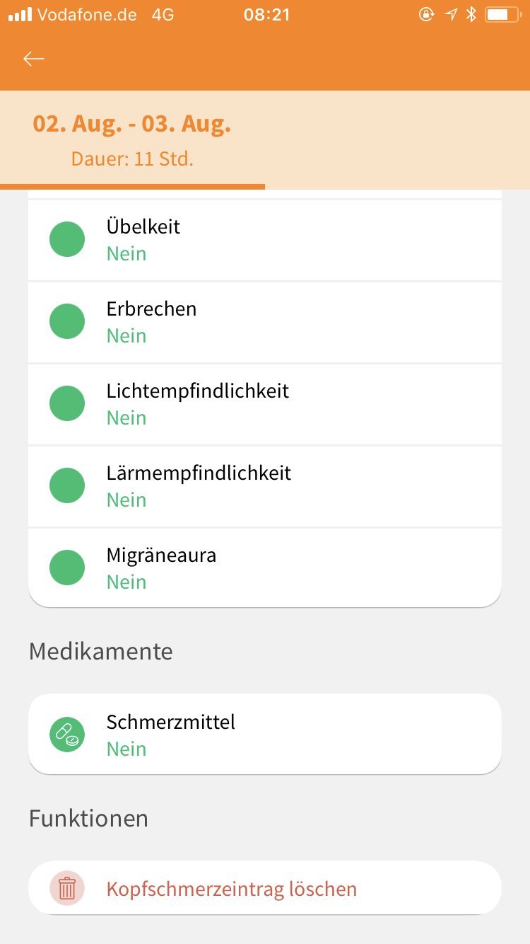 Kopfschmerzen eingeben mit M-sense