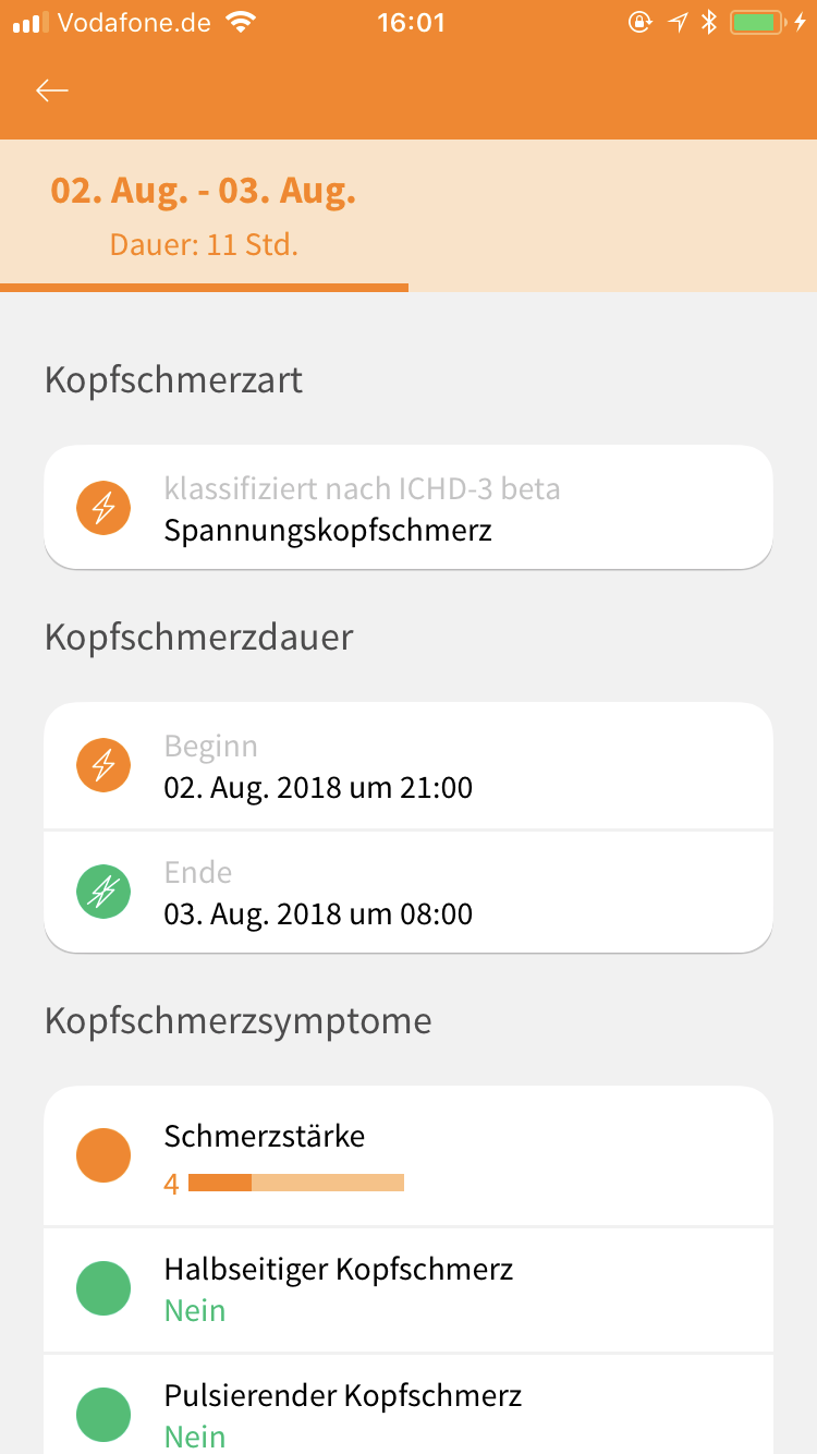 Kopfschmerzen eingeben mit M-sense