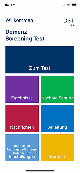 Demenz App Hauptmenü