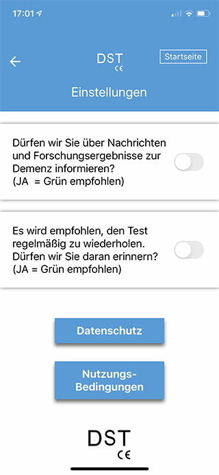 Demenz App Einstellungen