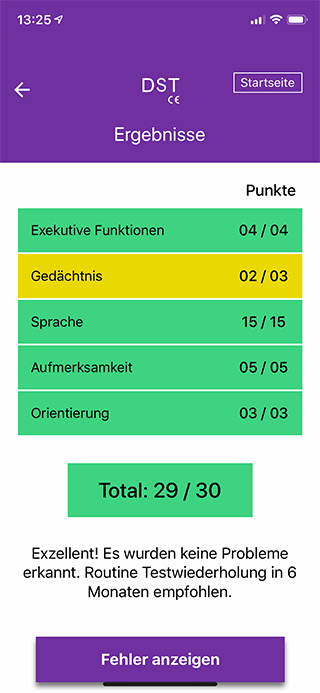 Demenz App Testergebnis