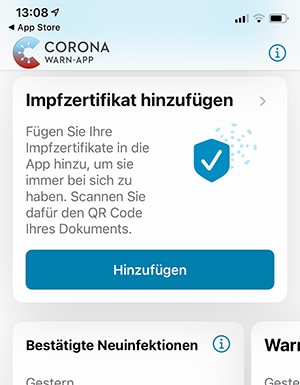 Impfzertifikat hinzufügen in der Corona-Warn-App