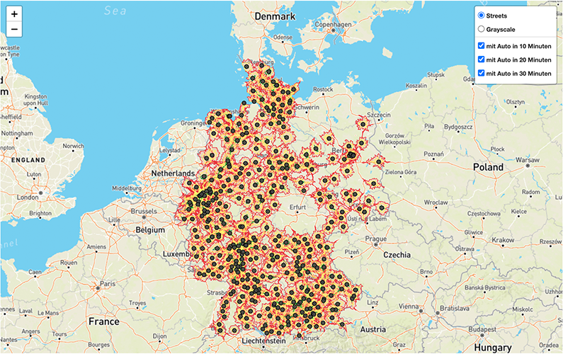 Landkarte mit Corona-Impfzentren